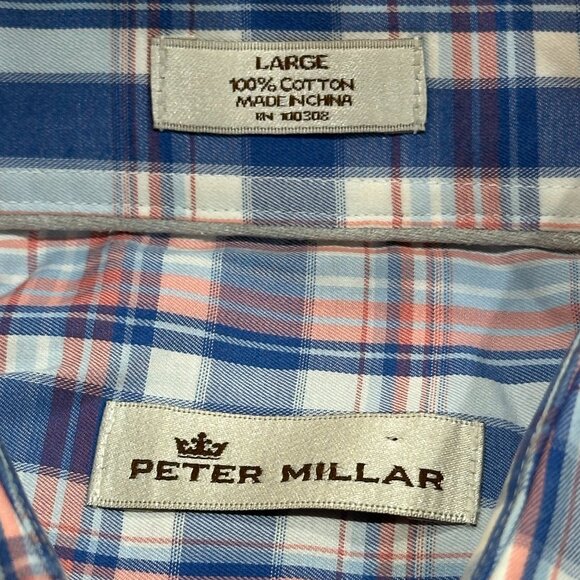 Peter Millar Plaid Long Sleeve Button Down Cotton Dress Shirt Size Large - Picture 5 of 8
